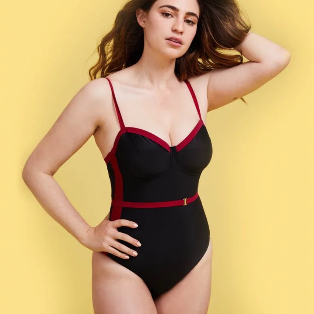 summersalt Powersuit One-Piece Swimsuit black with red trim